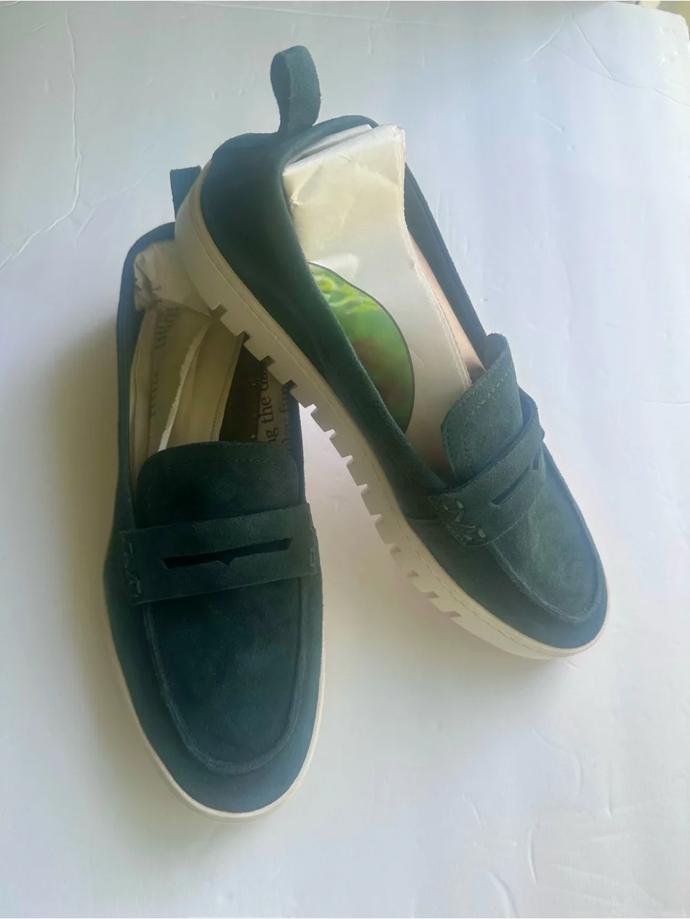 Vionic green blue Suede Slip-On Penny Loafers with White Sole Size 10.5